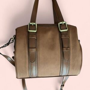 NWOT Brown Vegan Leather Barrel Shoulder Bag